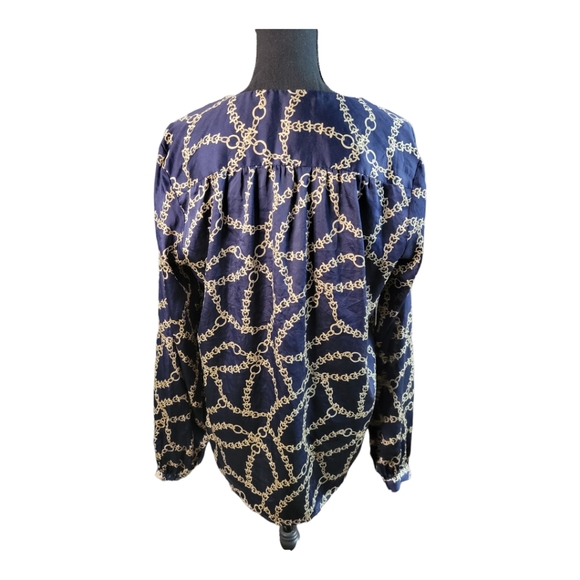 Joe Fresh Navy Blouse Blue Chain Print Gold Size L Large - Picture 3 of 10
